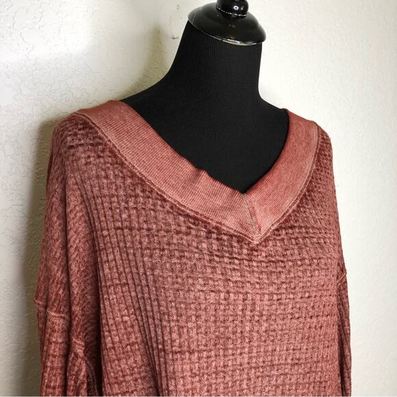We the Free wash out maroon waffle knit balloon sleeve top size Extra Small XS - Picture 3 of 14